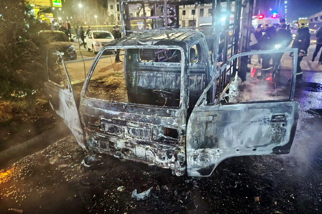 Cargo Truck Completely Burns Near Metro Station in Tashkent