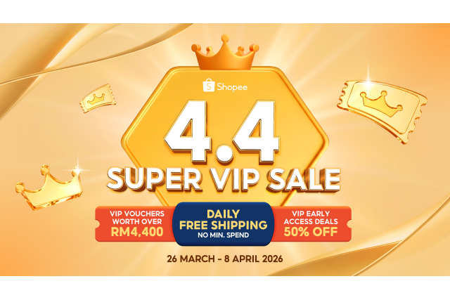 Shopee Expands VIP Benefits This 4.4 with Daily Free Shipping RM0 Minimum Spend, Early Access Deals and Vouchers Worth Up to RM4,400
