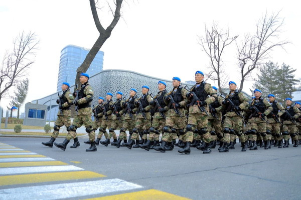 A military-patriotic parade takes place on the streets of the capital