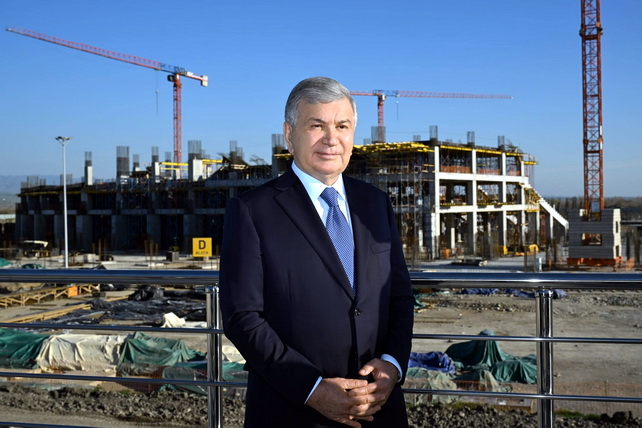 Mirziyoyev Reviews Construction of New Football Stadium