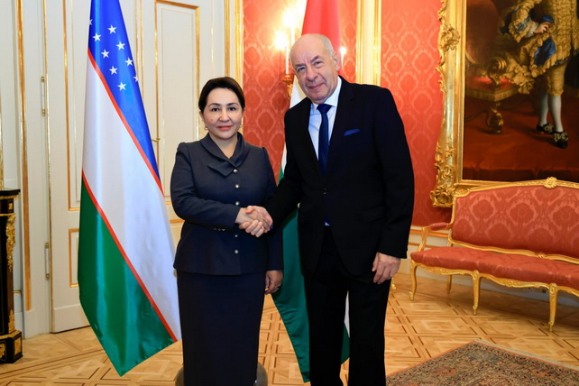 Tanzila Narbayeva Meets with Hungarian President Tamás Schüjok