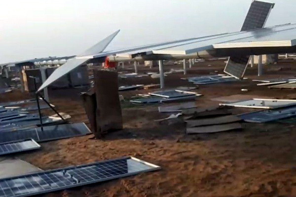 Strong wind damaged solar panels in Sherabad district
