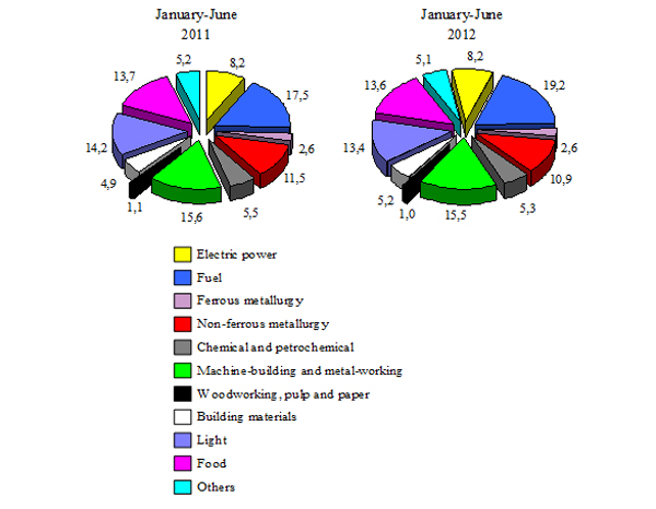 structure of output of industrial products by branches